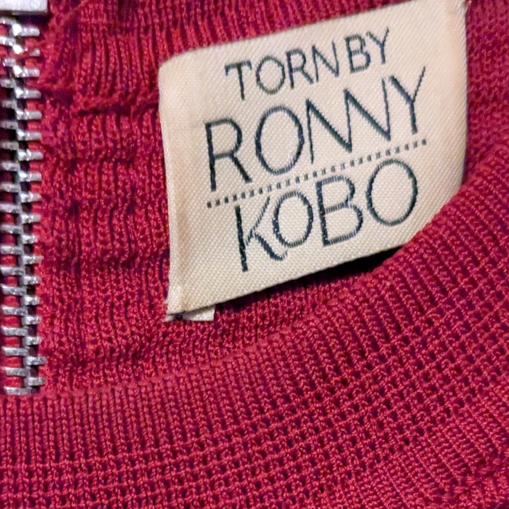 🍁SALE🍁 Torn by Ronny Kobo Burgundy Red Ribbed Knit Hourglass Bodycon Dress - Picture 8 of 11